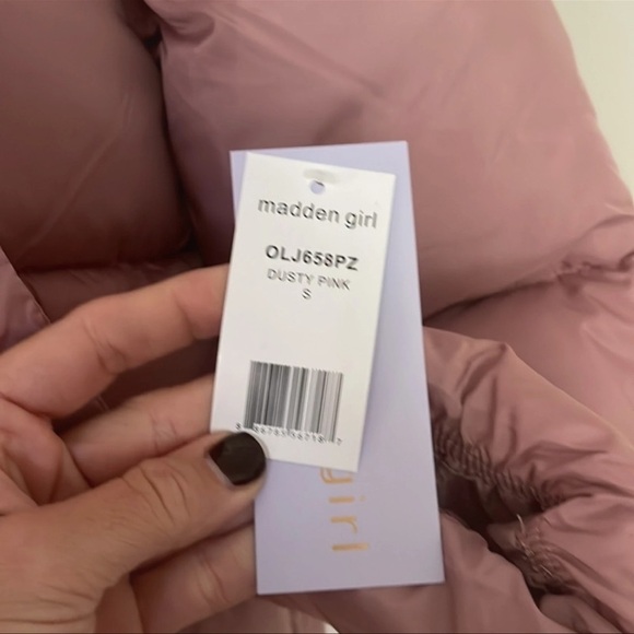 (NWT) Madden Girl Women’s Hooded Puffer w/ Detachable Scarf in Dusty Pink, Small - Picture 3 of 15